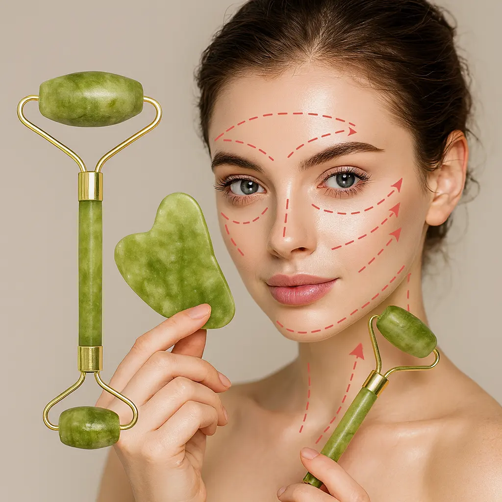 Roller for Face & Gua Sha – Natural Jade Massager