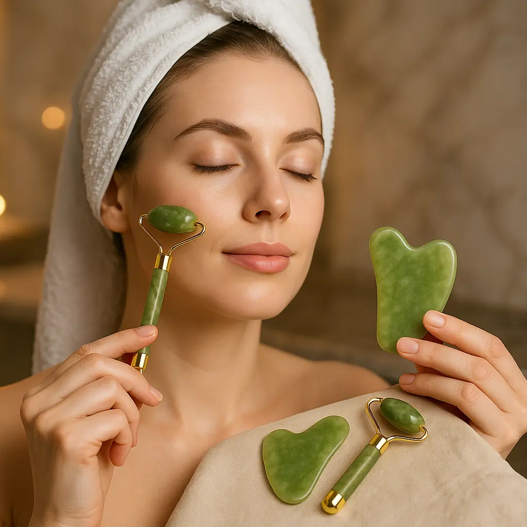 Roller for Face & Gua Sha – Natural Jade Massager