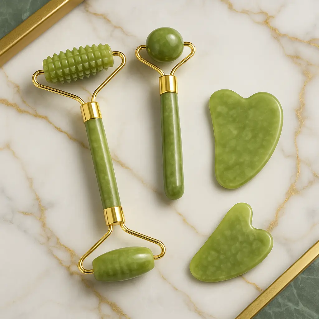 Roller for Face & Gua Sha – Natural Jade Massager