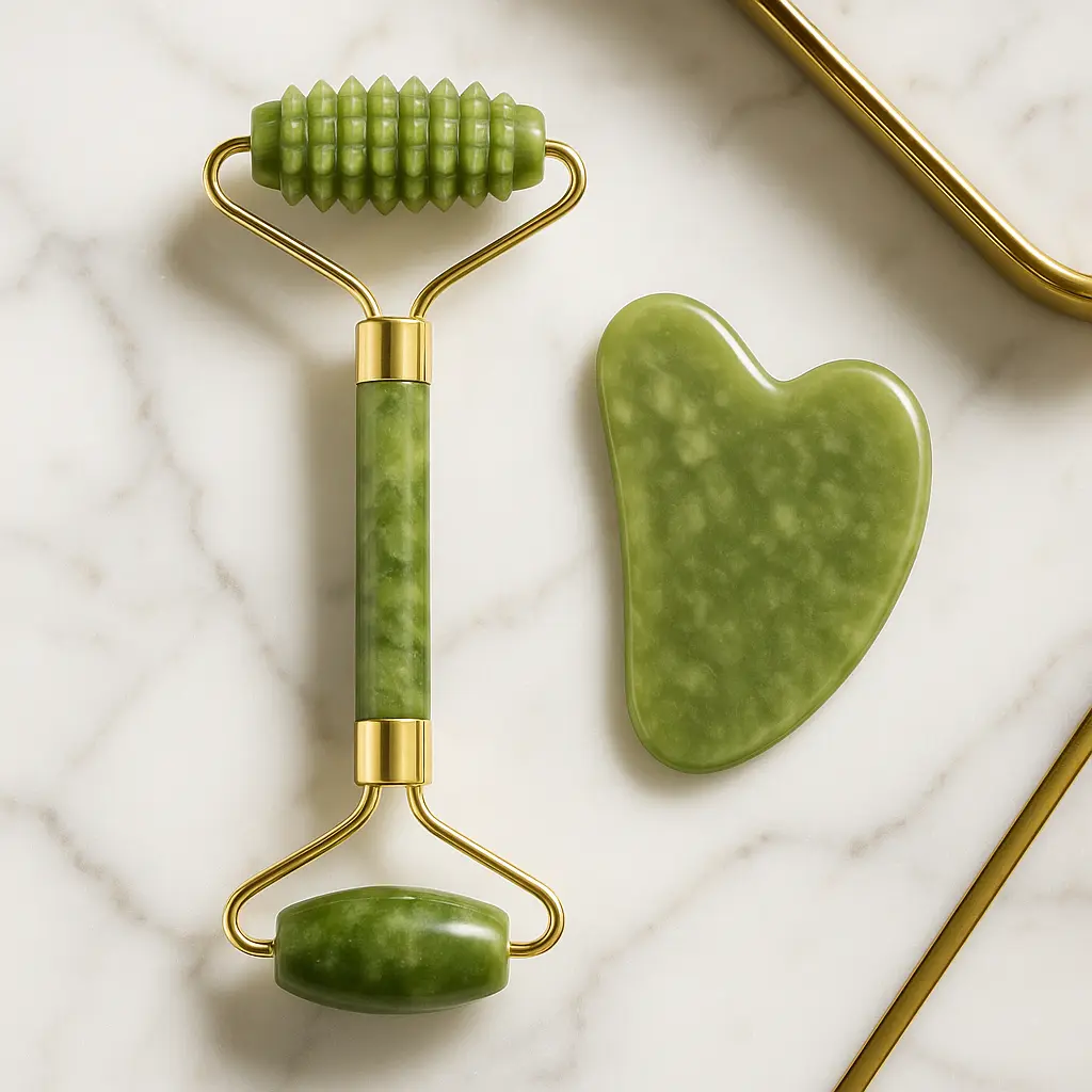 Roller for Face & Gua Sha – Natural Jade Massager