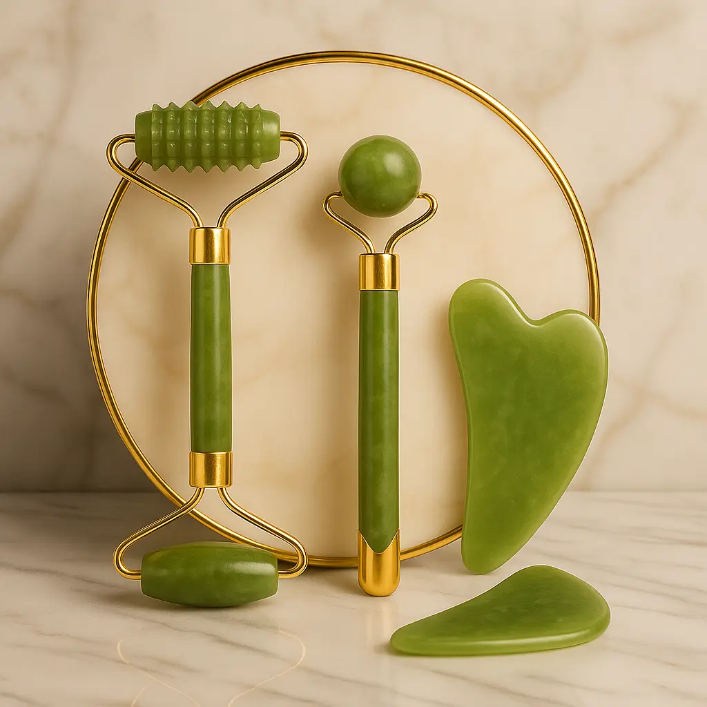 Roller for Face & Gua Sha – Natural Jade Massager