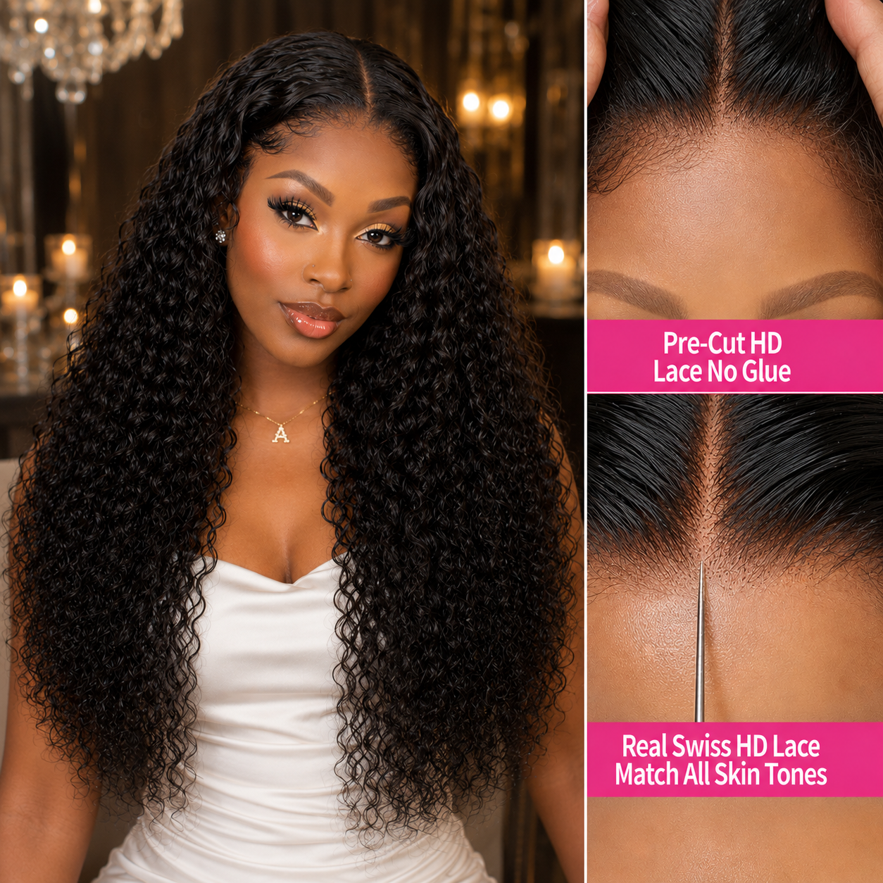 24” Water Wave Glueless Wig – 7x5 HD Lace, 100% Human Hair, 250% Density