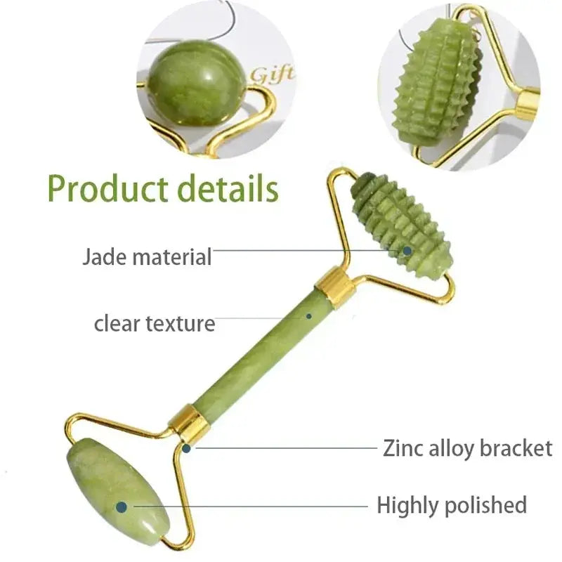 Roller for Face & Gua Sha – Natural Jade Massager