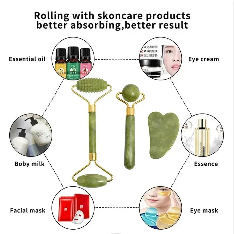 Roller for Face & Gua Sha – Natural Jade Massager