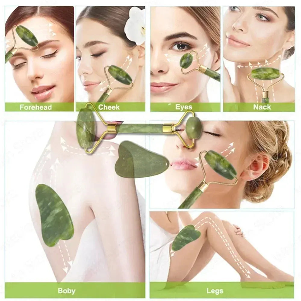 Roller for Face & Gua Sha – Natural Jade Massager