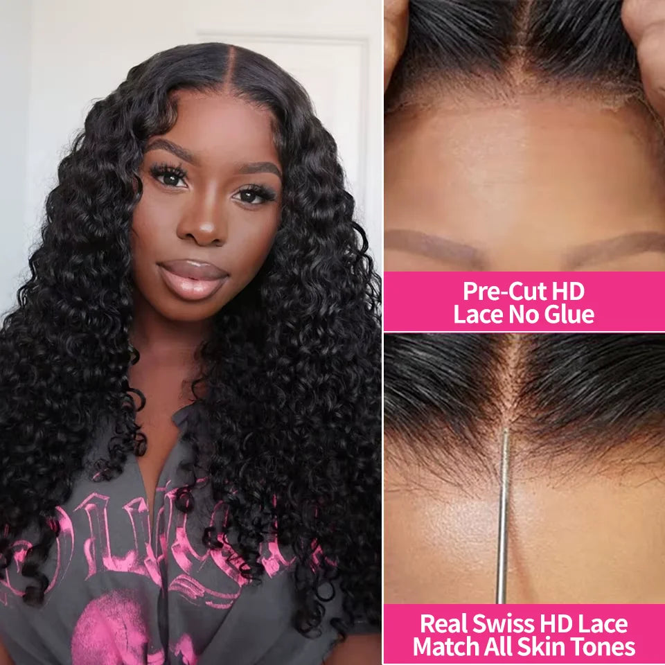 24” Water Wave Glueless Wig – 7x5 HD Lace, 100% Human Hair, 250% Density