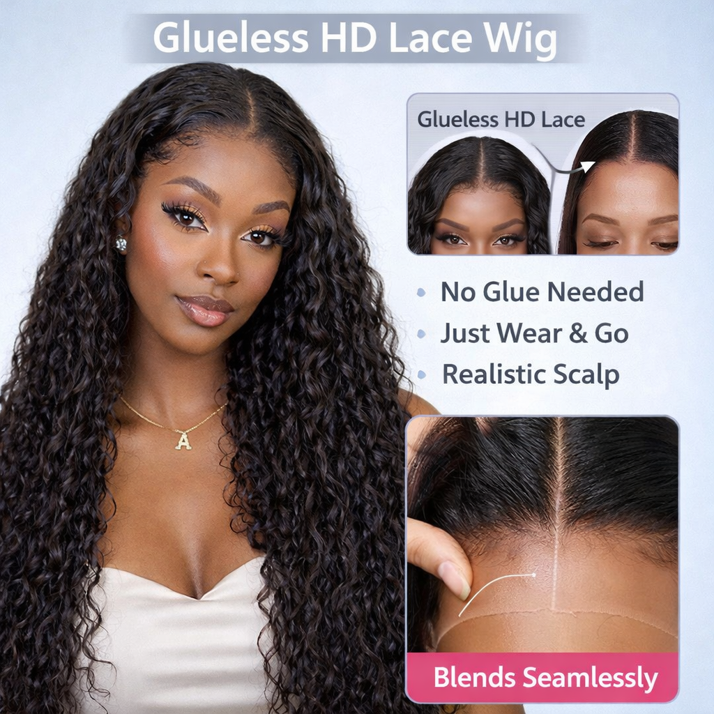 24” Water Wave Glueless Wig – 7x5 HD Lace, 100% Human Hair, 250% Density