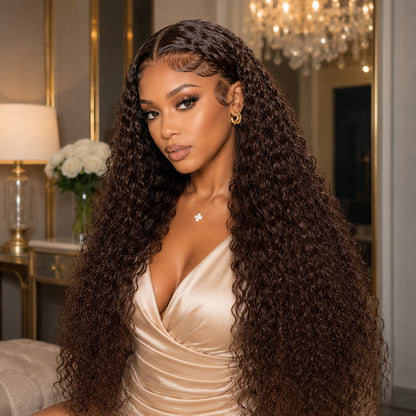 Chocolate Brown Deep Wave Human Hair Wig – 13x6 HD Lace Front | Pre-Plucked