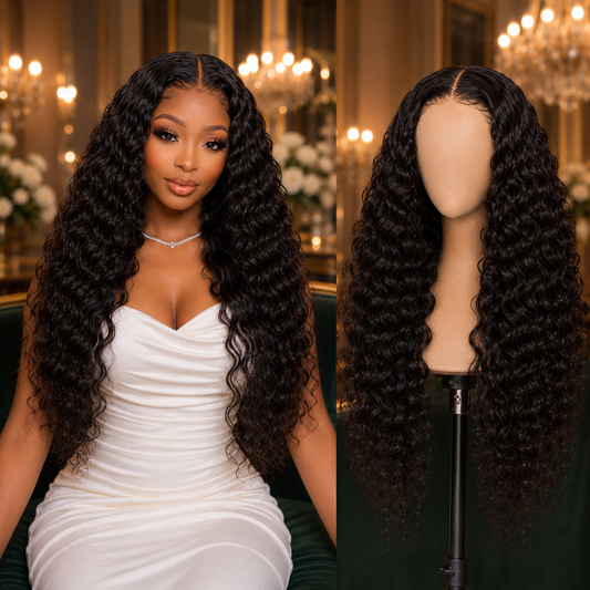 Water Wave Glueless Human Hair Wig – 7x5 HD Lace with Adjustable Drawstring