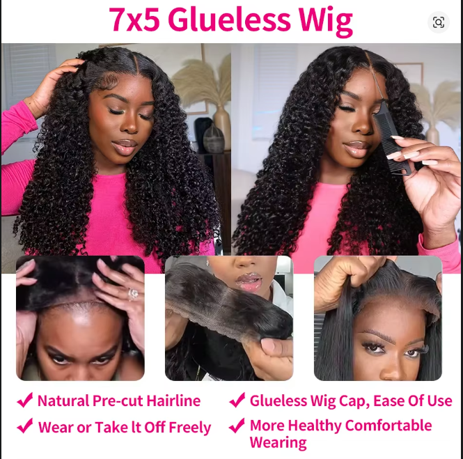 24” Water Wave Glueless Wig – 7x5 HD Lace, 100% Human Hair, 250% Density