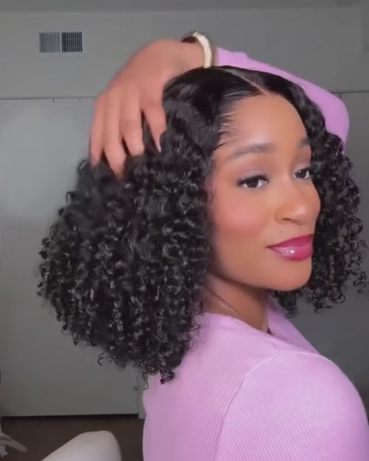Glueless Curly Bob Wig – 100% Human Hair with HD Lace