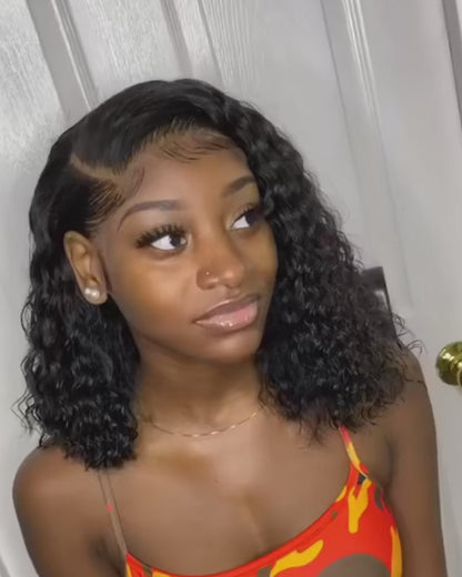 Glueless Curly Bob Human Hair Wig – HD Lace & Adjustable Drawstring