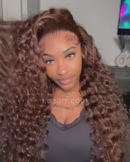 Chocolate Brown Deep Wave Human Hair Wig – 13x6 HD Lace Front | Pre-Plucked