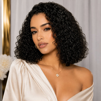 Glueless Curly Bob Wig – 100% Human Hair with HD Lace